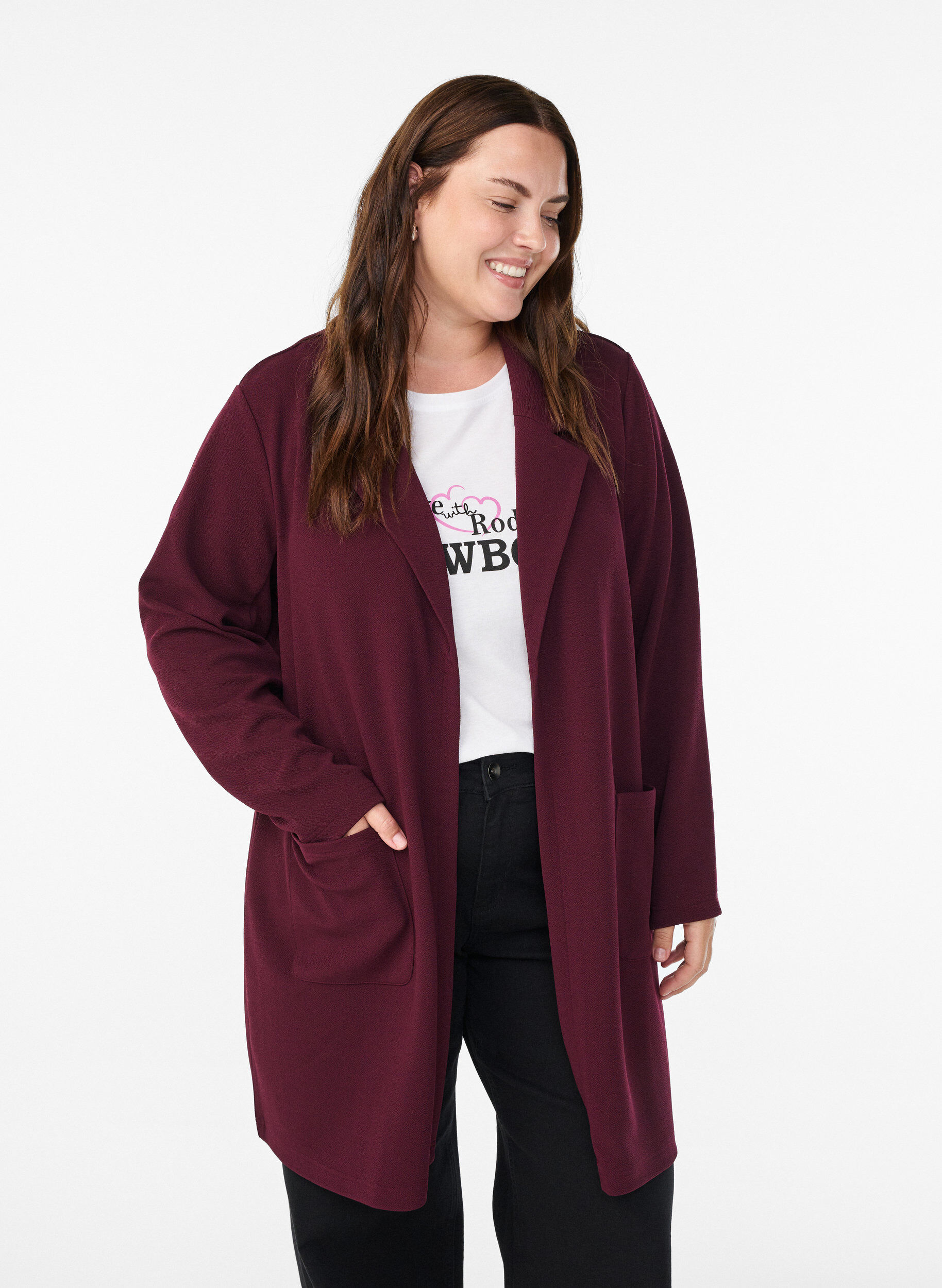 FLASH - Blazer long avec des poches, Bordeaux, Model