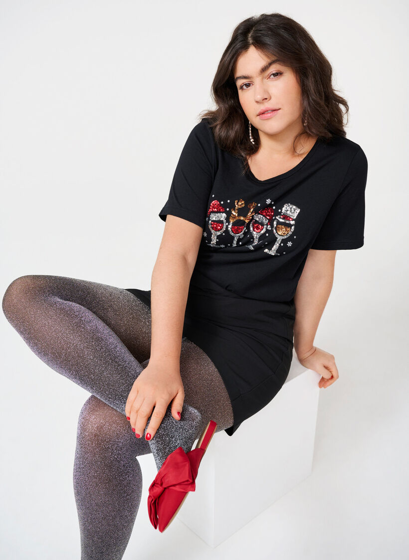 T-shirts de Noël en 100 % coton, Black w. Drinks, Image image number 0