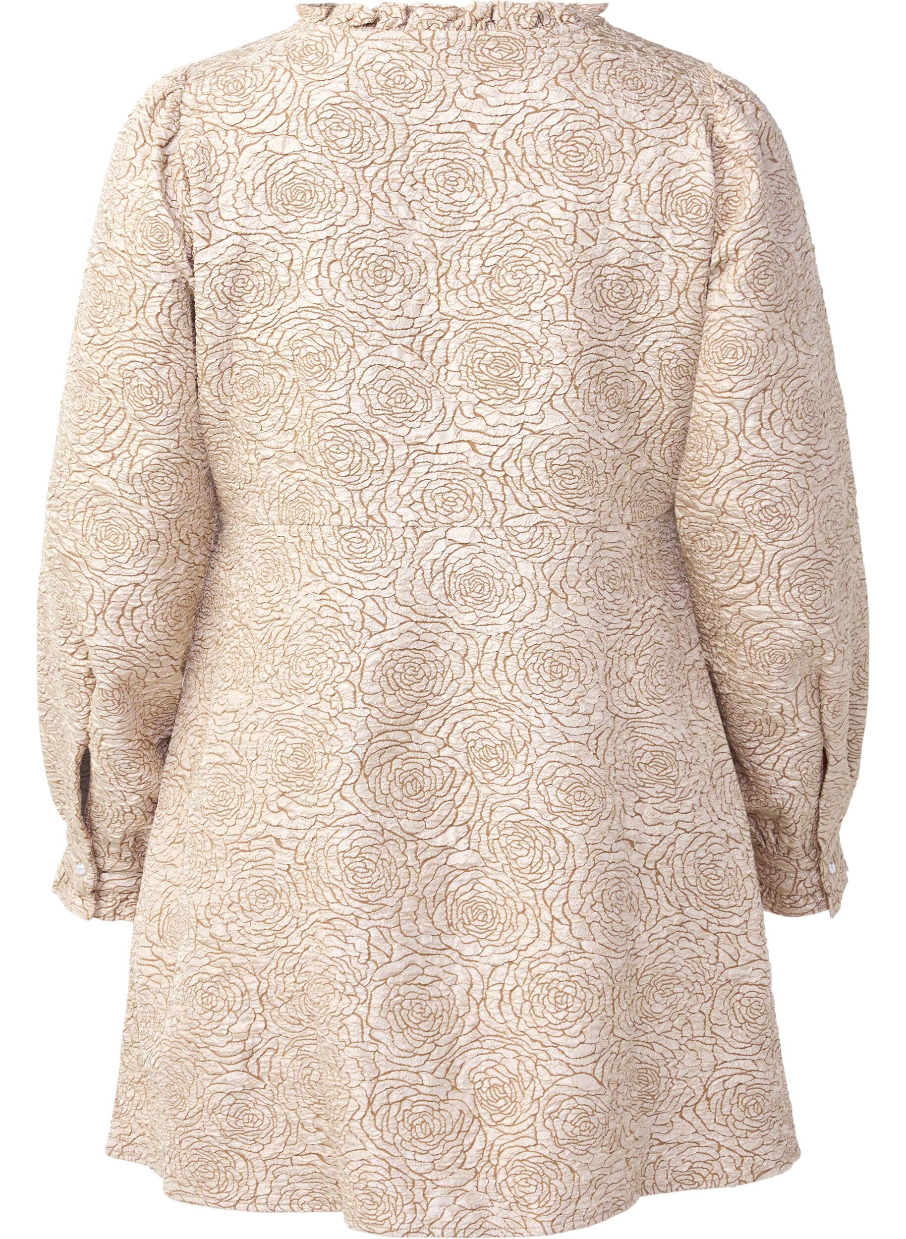 Zizzi Robe courte en jacquard avec motif floral, Stucco, Packshot image number 1