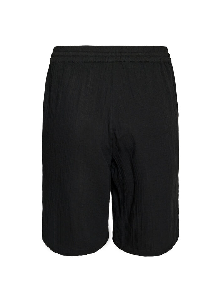 Short ample en mousseline de coton taille haute, Noir, Packshot image number 1