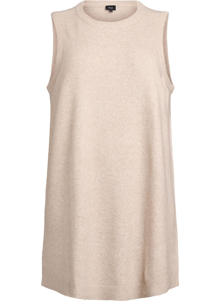 Robe courte en maille sans manches, Beige, Packshot image number 0