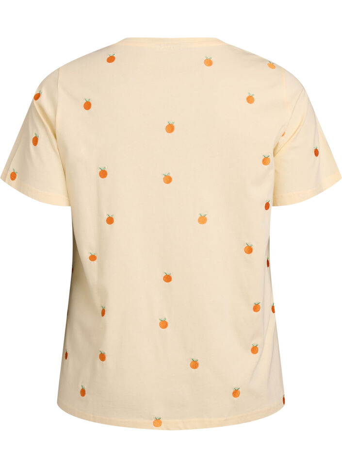 T-shirt en coton biologique avec motifs brod&eacute;s, Jaune clair, Packshot image number 1