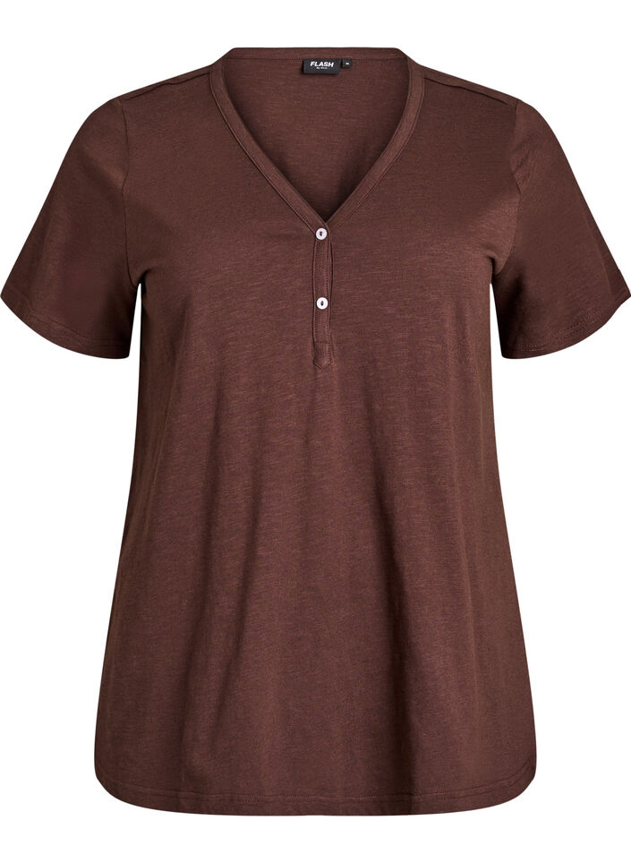 T-shirt dot&eacute; de boutons, Marron, Packshot image number 0