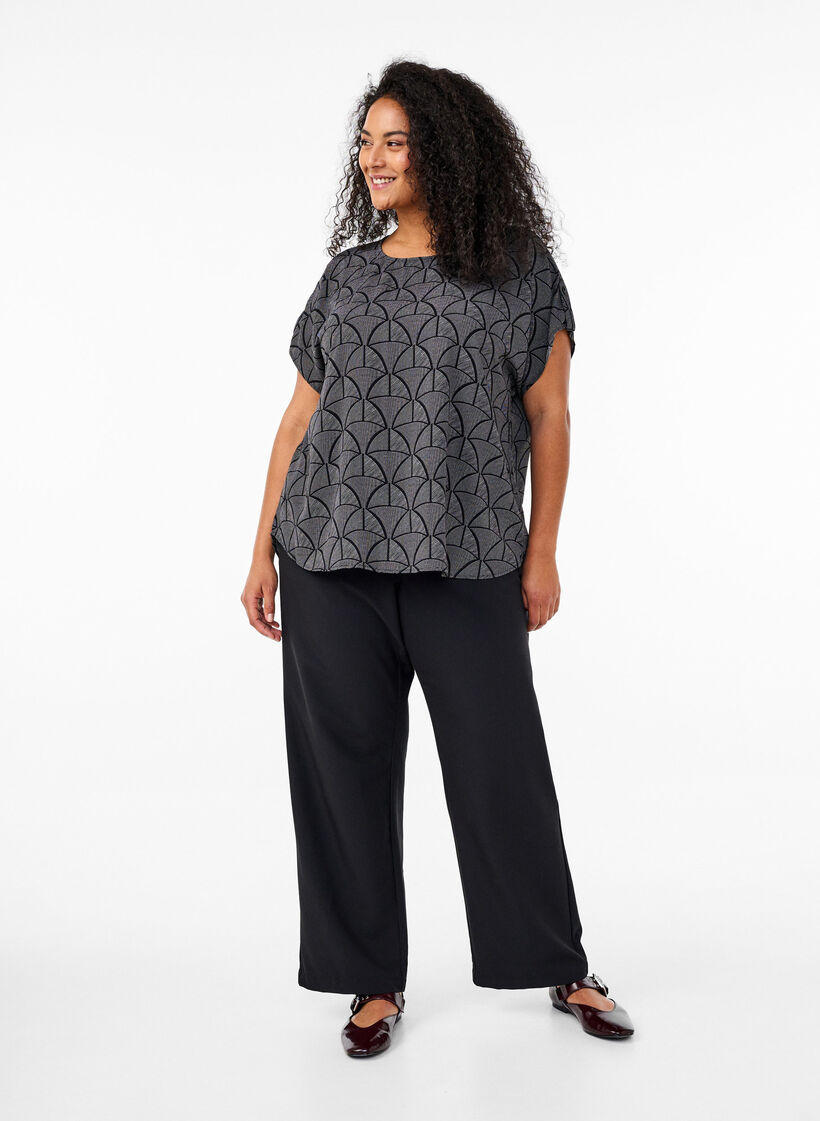 Chemisier à manches courtes imprimé, Black Grey Graphic , Model image number 2