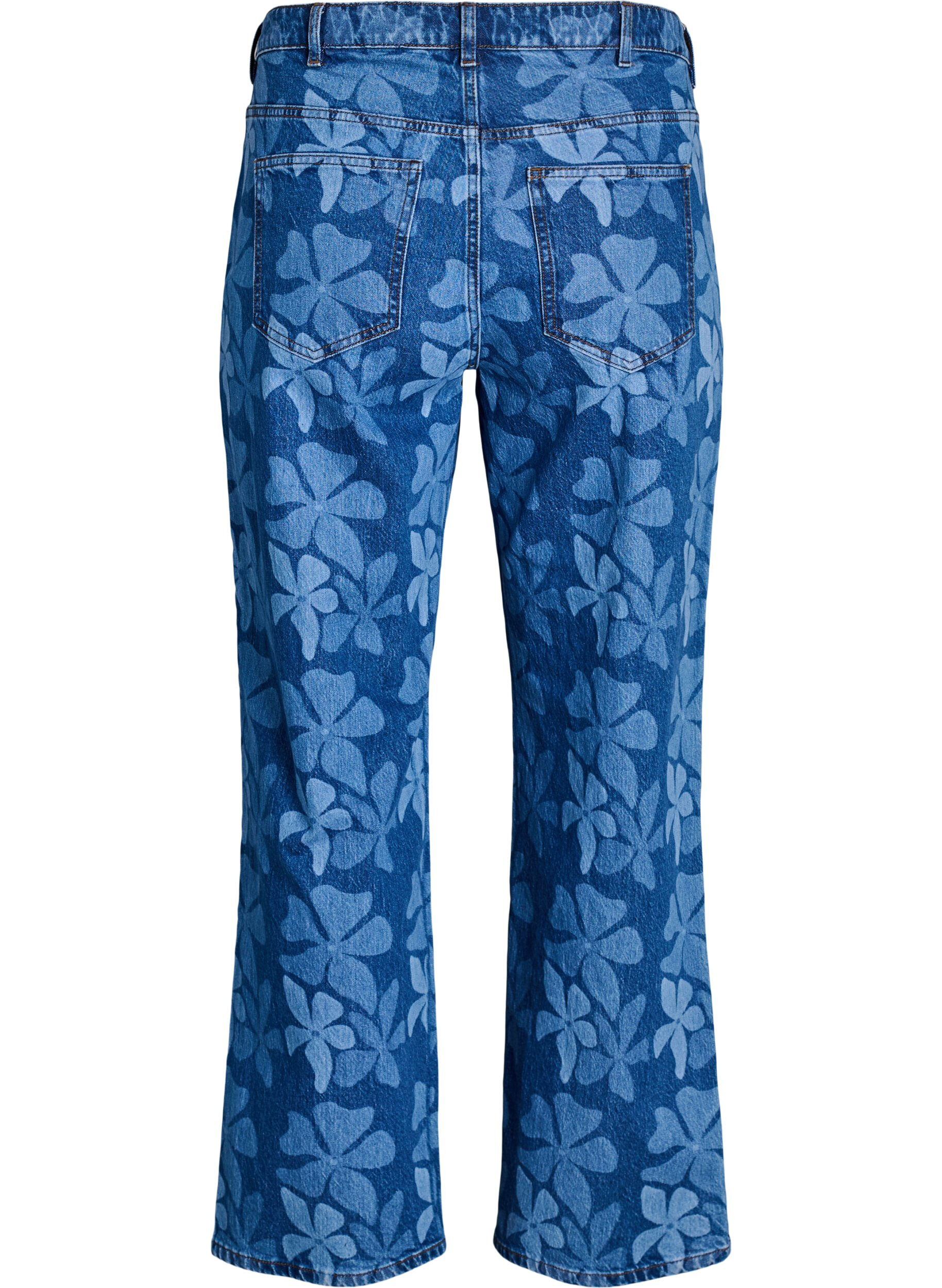 Zizzi Jean Myra coupe large en denim &agrave; fleurs, Bleu, Packshot image number 1