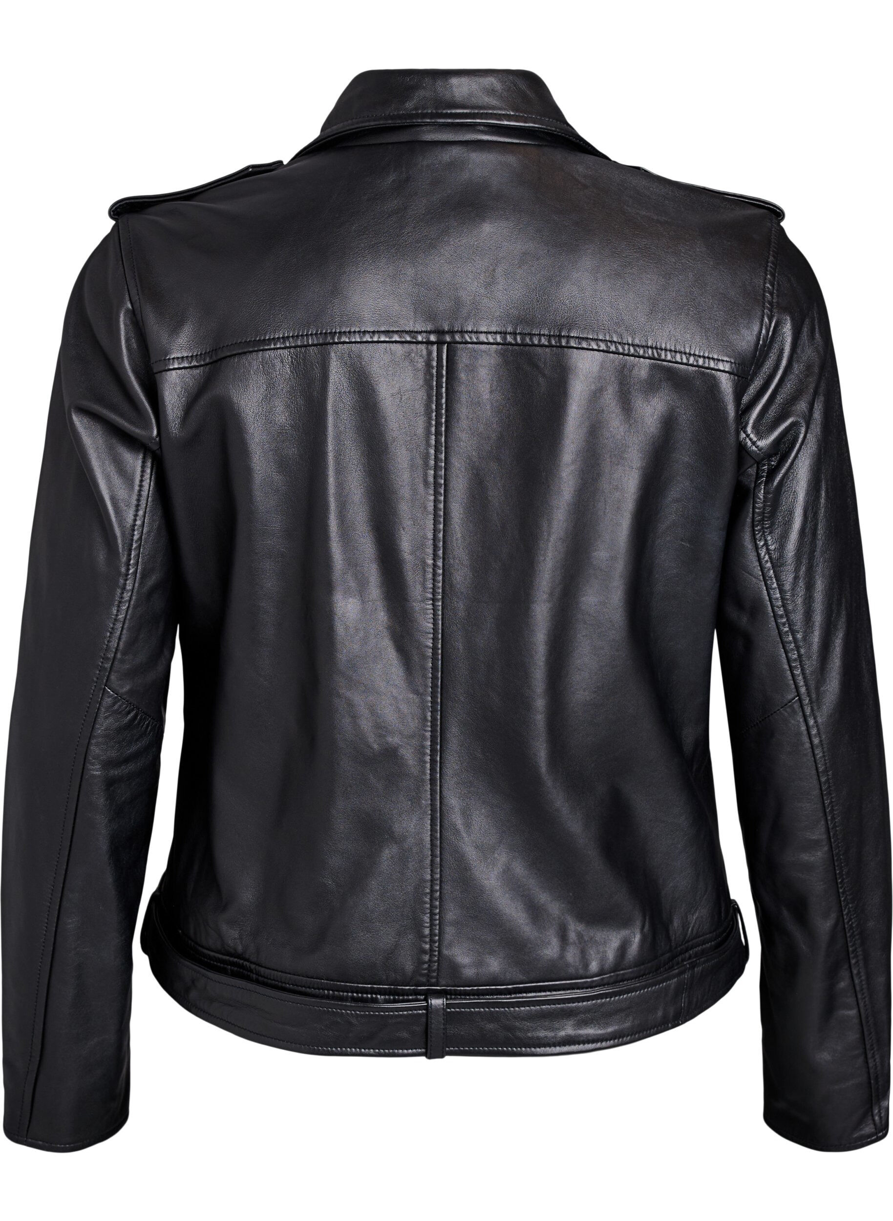 Zizzi Veste motard en cuir avec ceinture, Noir, Packshot image number 1