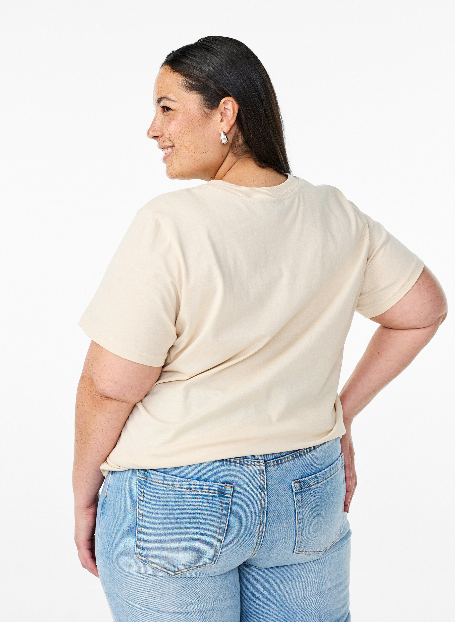 Zizzi T-shirt en coton avec imprim&eacute;, Beige, Model image number 2