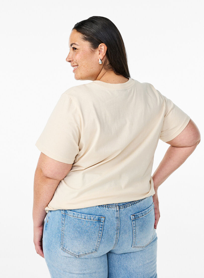T-shirt en coton avec imprimé, Beige, Model image number 2