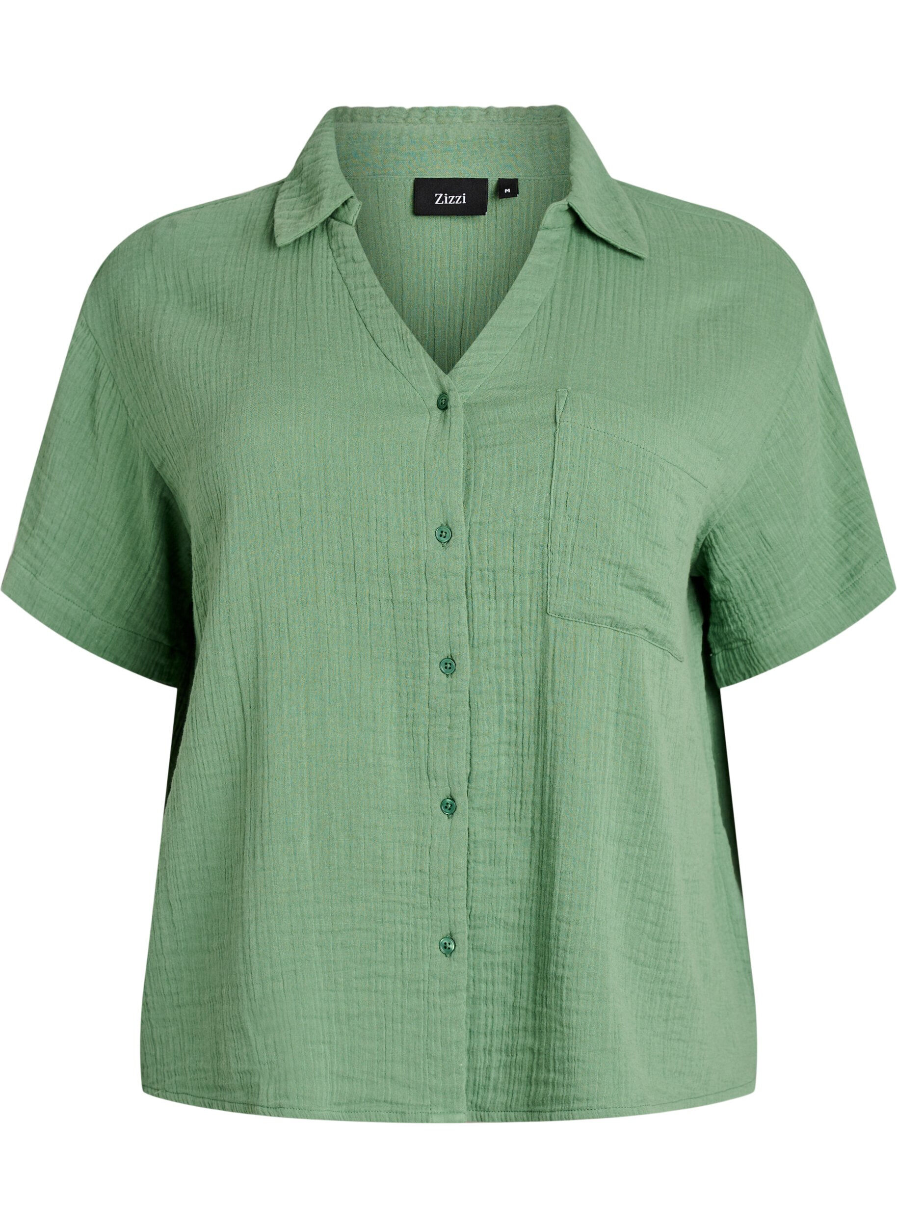 ZizziBlouse en mousseline de coton &agrave; manches courtes, Vert, Packshot image number 0