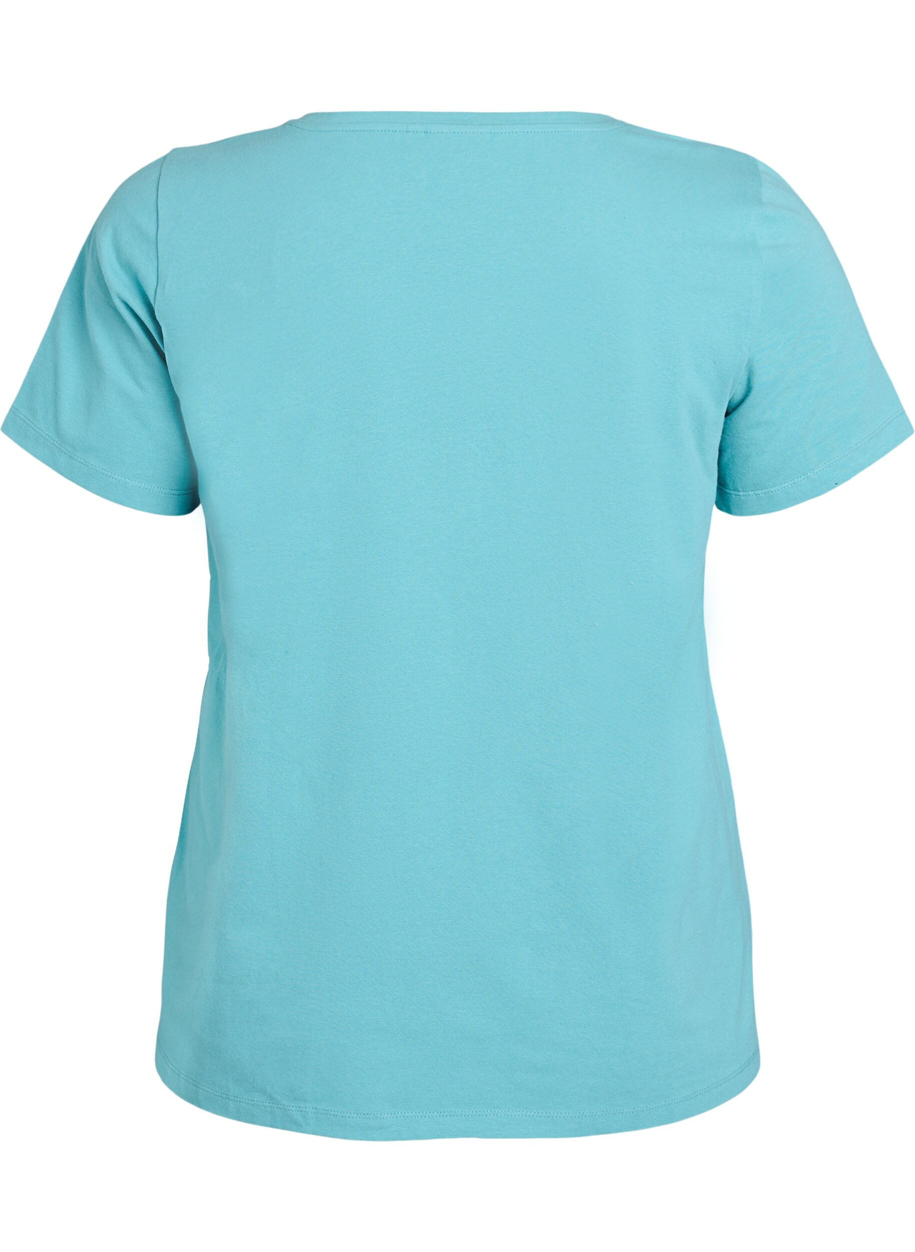 Zizzi T-shirt basique en coton de couleur unie, Bleu, Packshot image number 1