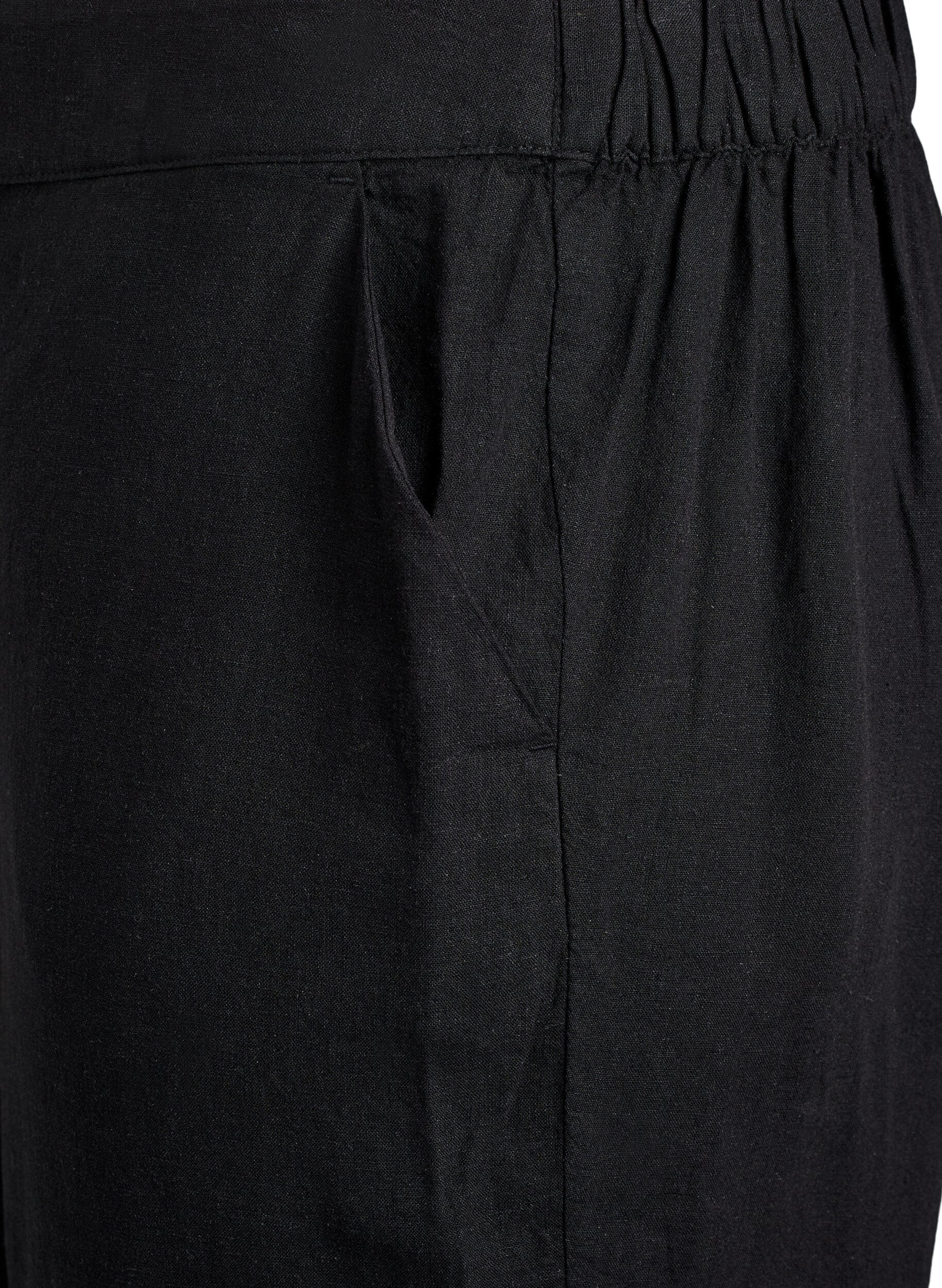 Zizzi Pantalon ample en lin et viscose, Noir, Packshot image number 2