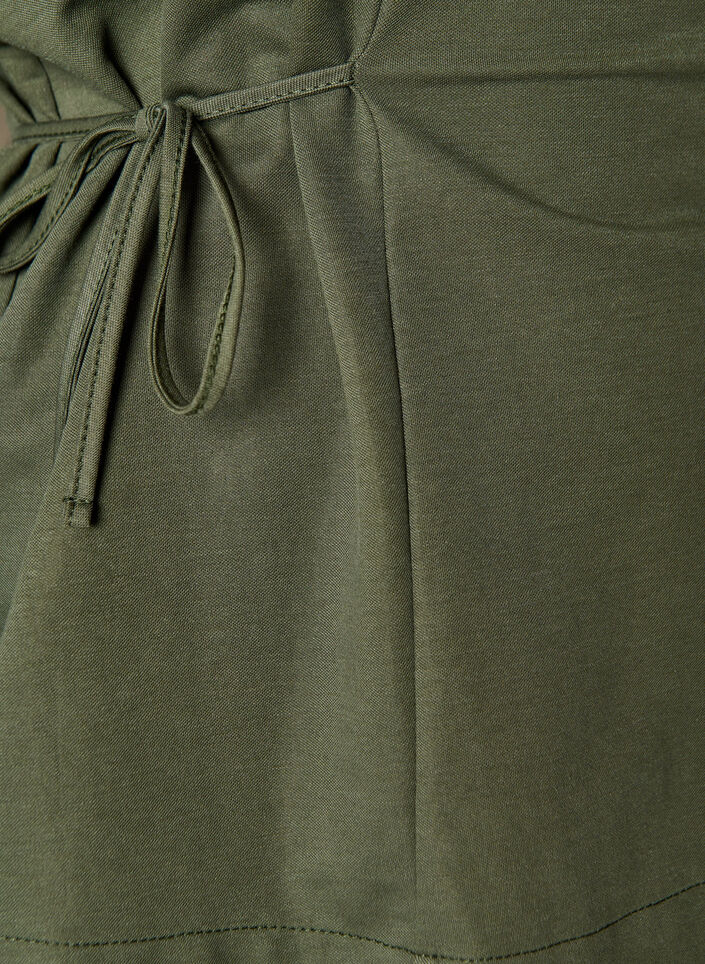 Blouse en m&eacute;lange de coton avec un col en V et un lien &agrave; nouer, Vert, Packshot image number 2