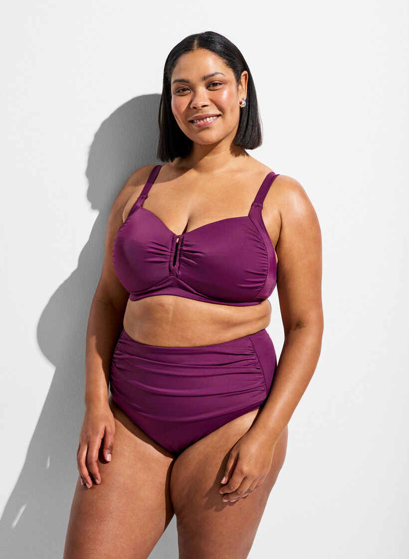 Culotte de bikini taille haute avec drap&eacute;, Violet, Model image number 0