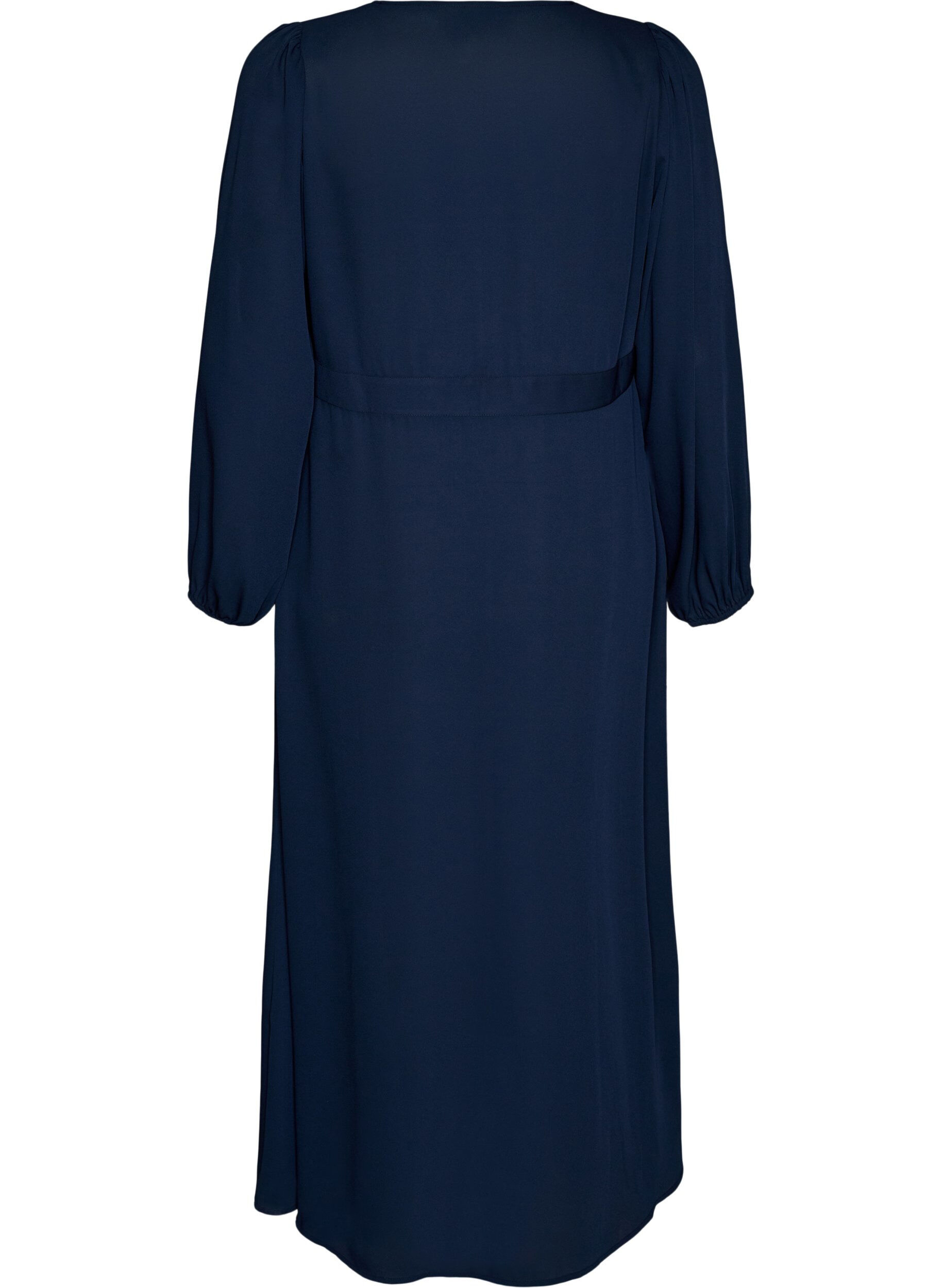 Zizzi Robe maxi avec encolure cache-c&oelig;ur et manches longues, Bleu, Packshot image number 1