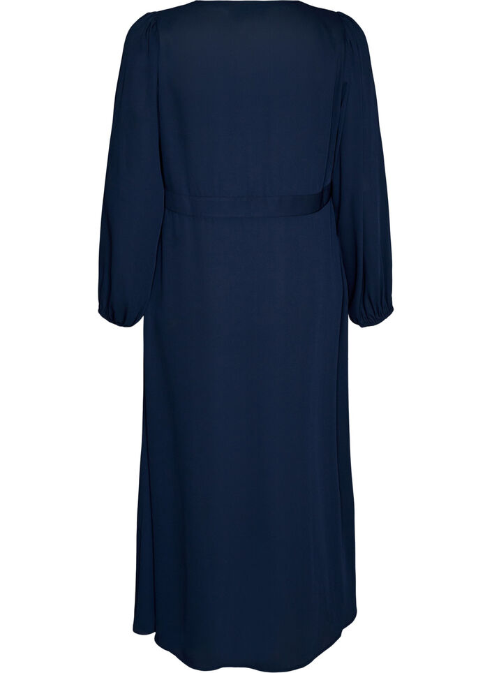Robe maxi avec encolure cache-c&oelig;ur et manches longues, Bleu, Packshot image number 1