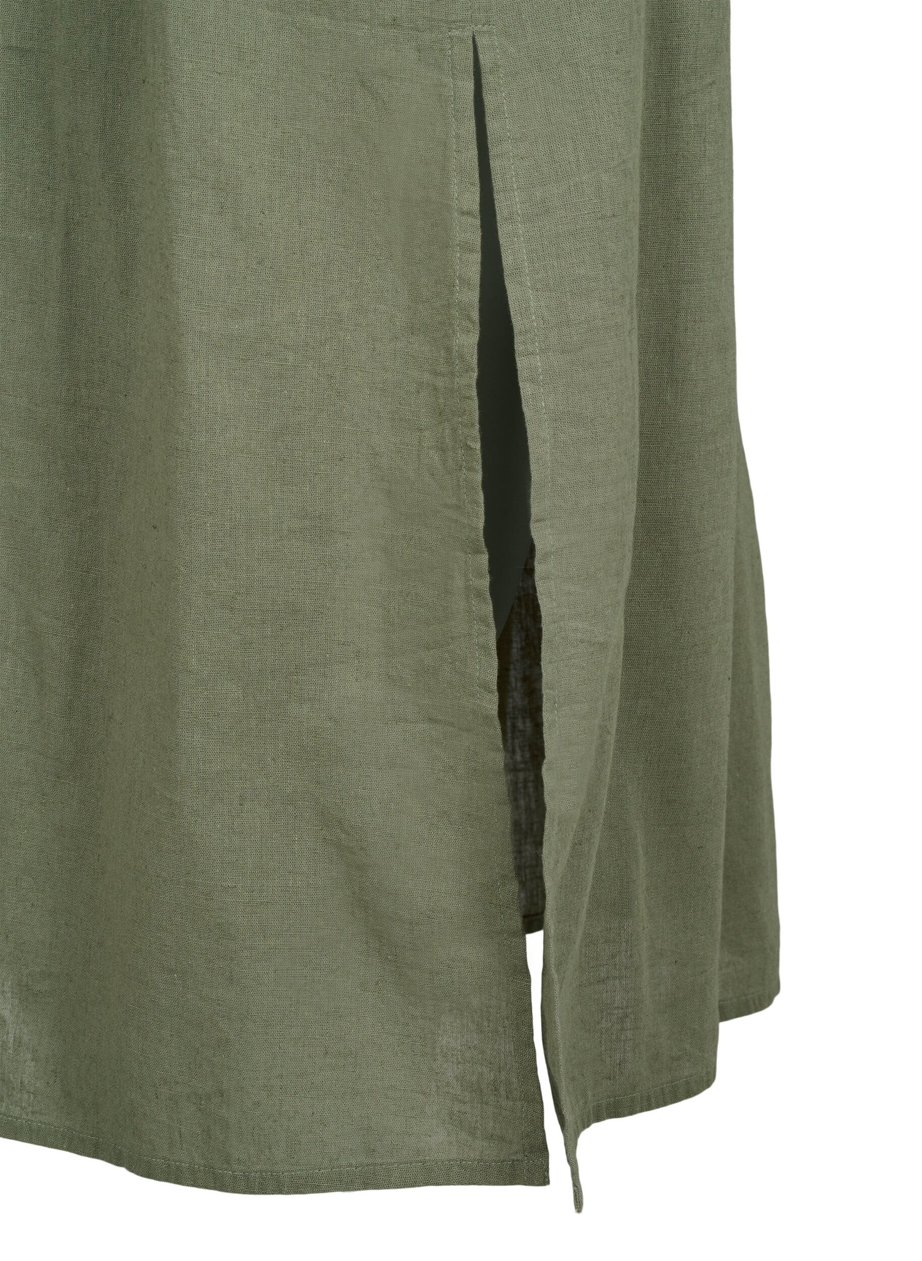 Zizzi Robe sans manches en m&eacute;lange de coton avec du lin, Deep Lichen Green, Packshot image number 3
