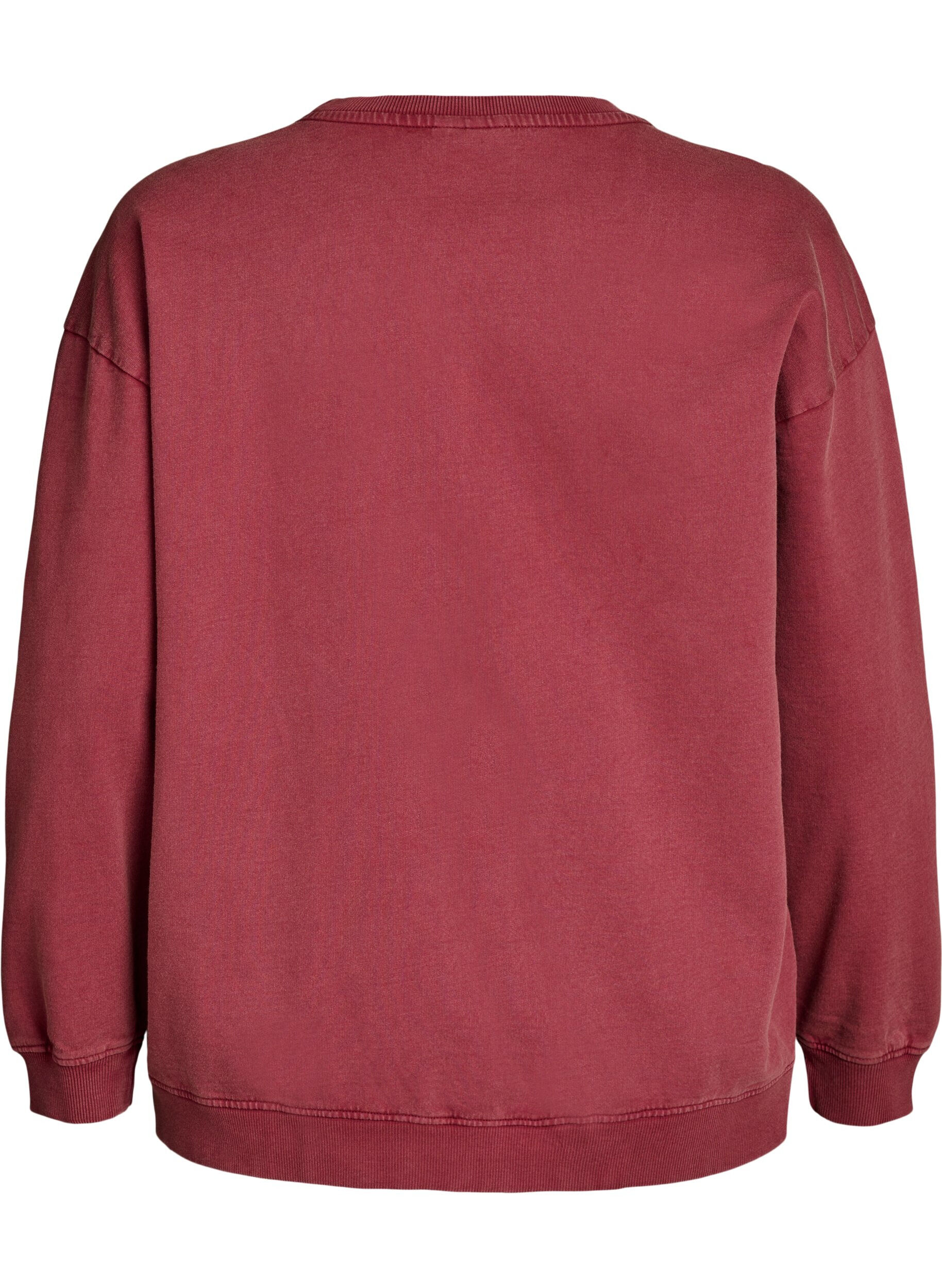 Zizzi Sweat-shirt ample &agrave; l'aspect d&eacute;lav&eacute;, Rouge, Packshot image number 1