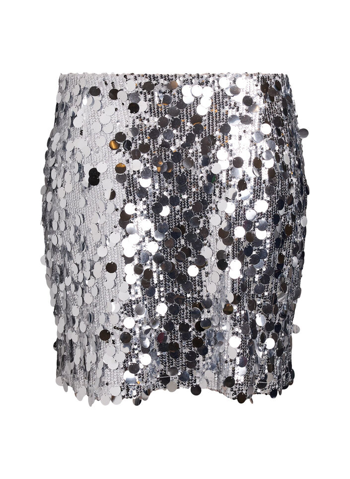 Jupe courte &agrave; sequins avec une ceinture &eacute;lastique, Argent&eacute;, Packshot image number 1