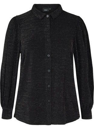 Chemise à paillettes et manches bouffantes, Black, Packshot image number 0