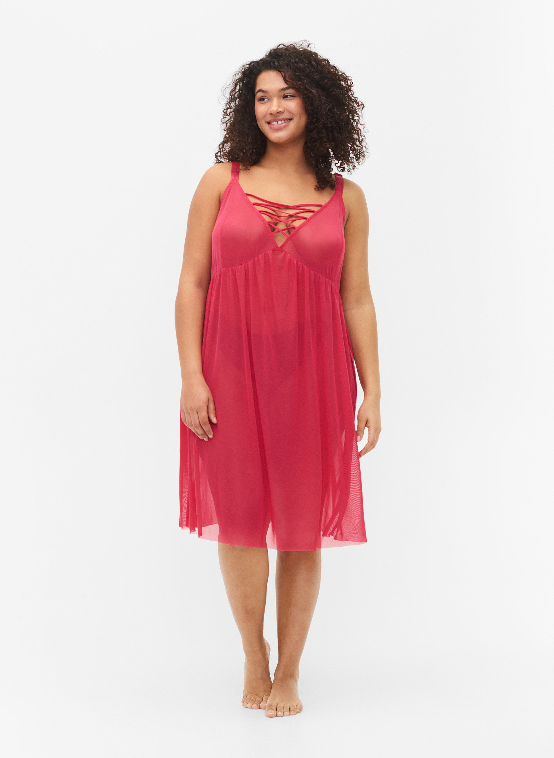 Zizzi Chemise de nuit en maille avec lani&egrave;re, Jazzy, Model image number 2