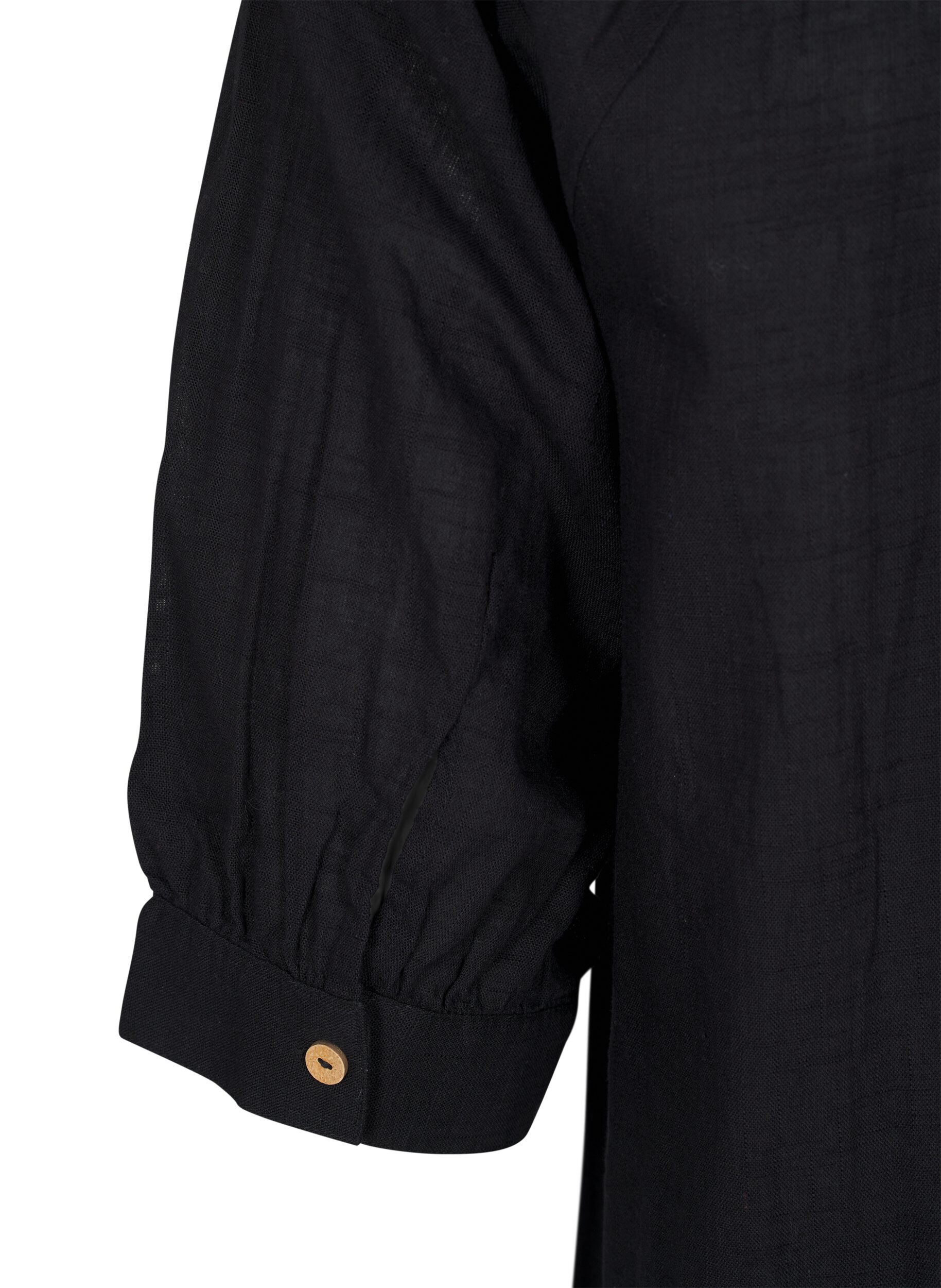 Zizzi Tunique en coton avec col en V, Noir, Packshot image number 3