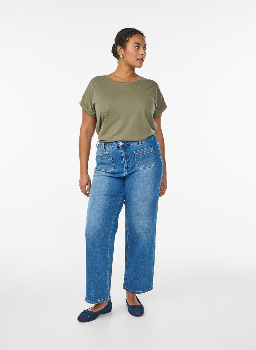 T-shirt &agrave; manches courtes en m&eacute;lange de coton, Vert Kaki, Model image number 1