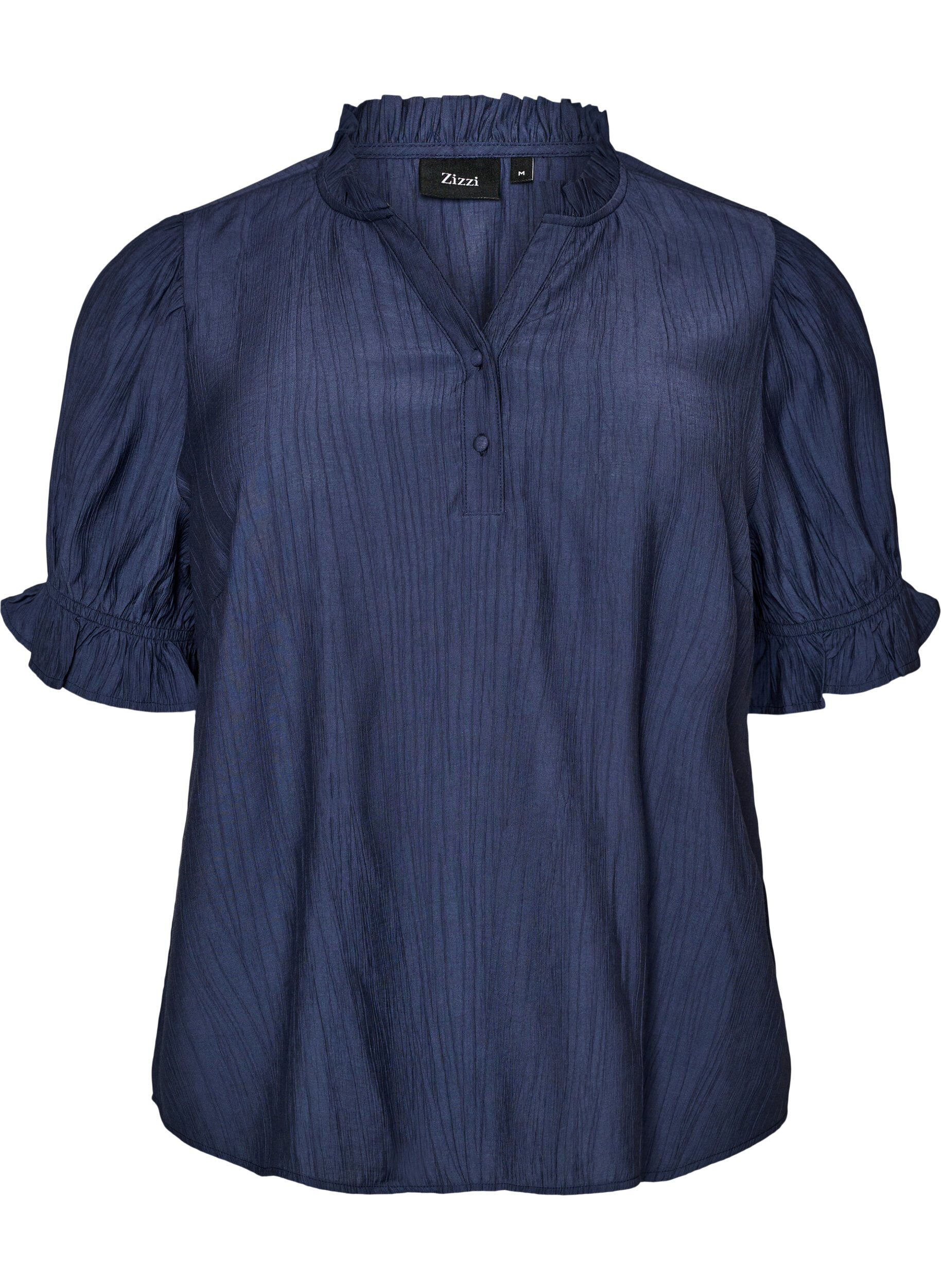 ZizziBlouse en m&eacute;lange de viscose froiss&eacute; avec un col en V, Bleu, Packshot image number 0