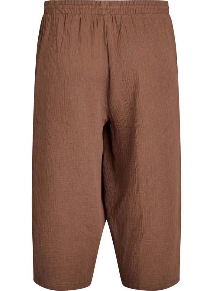 Pantalon culotte en mousseline de coton avec taille haute, Marron, Packshot image number 1