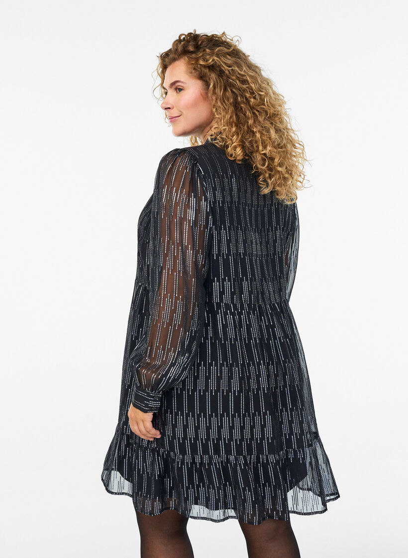 Robe de fête courte à motif pailleté, Noir, Model image number 2