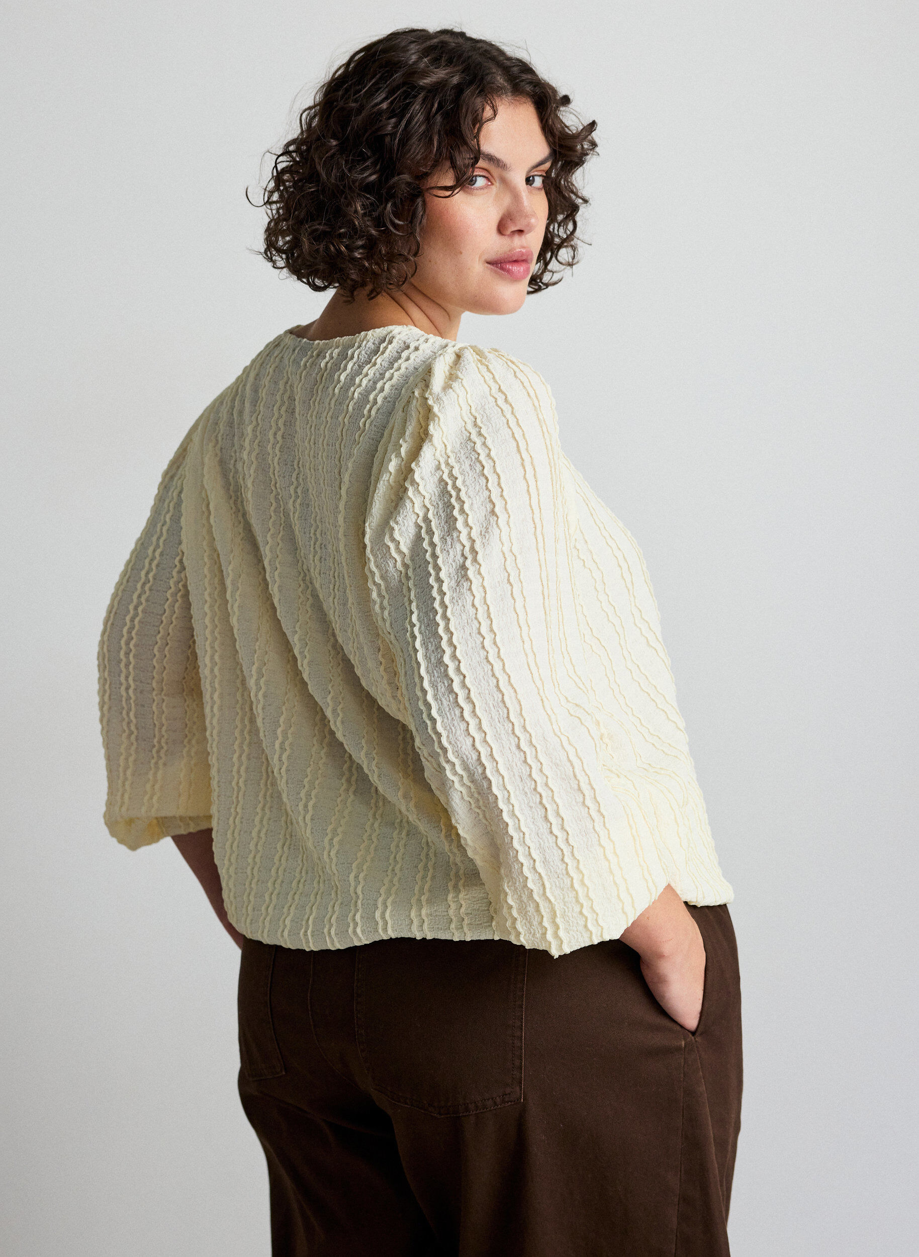 ZizziBlouse en jersey textur&eacute; &agrave; la silhouette ballon, Vanille, Model image number 2