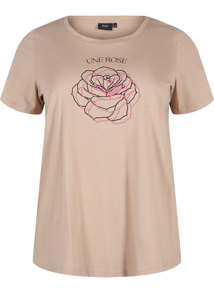 T-shirt en coton avec impression, S. Mink w. Flower, Packshot image number 0