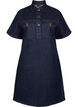 Robe en denim avec manches courtes et poches de poitrine, Dark Blue Denim, Packshot image number 0