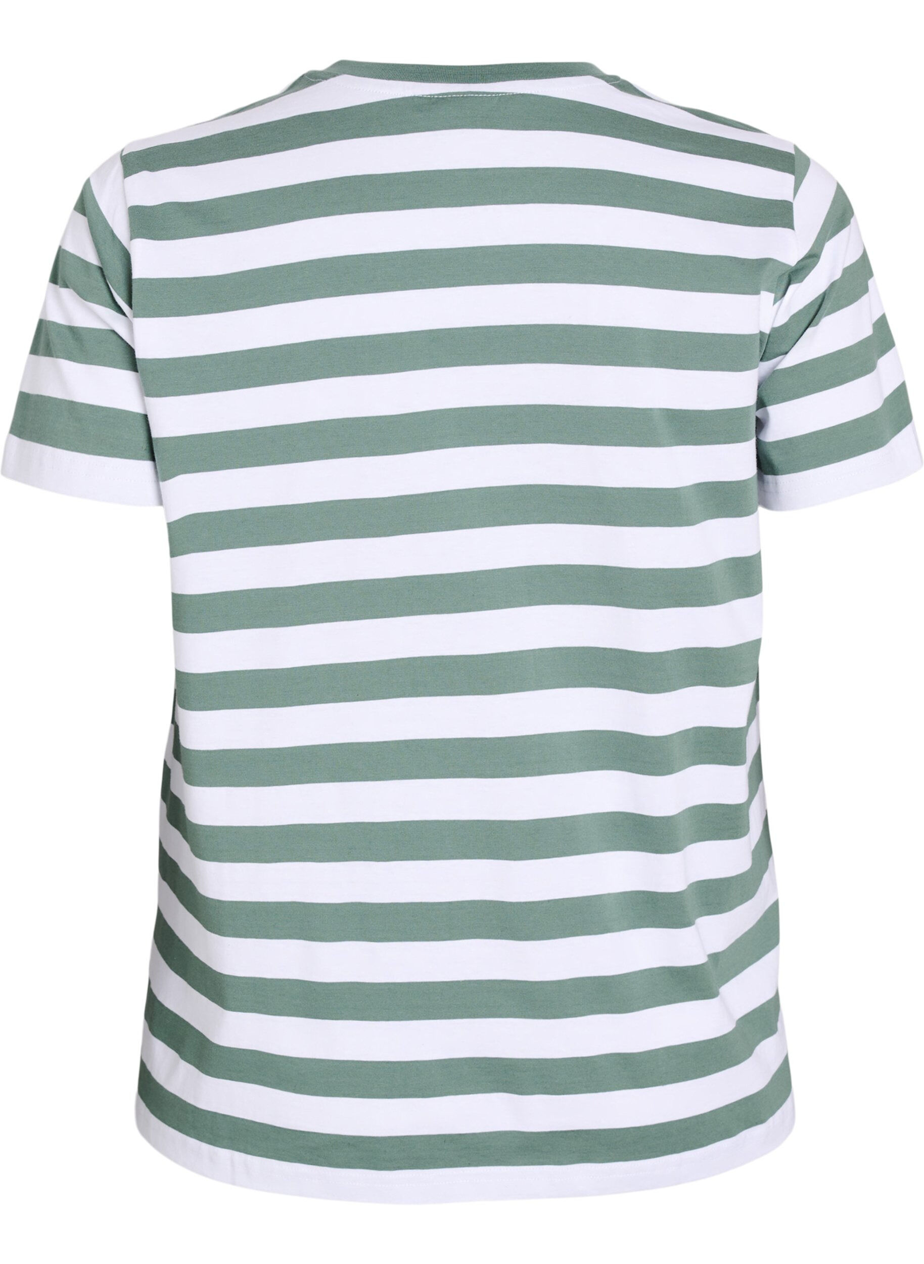 Zizzi T-shirt en coton biologique avec des rayures et du texte, Vert, Packshot image number 1