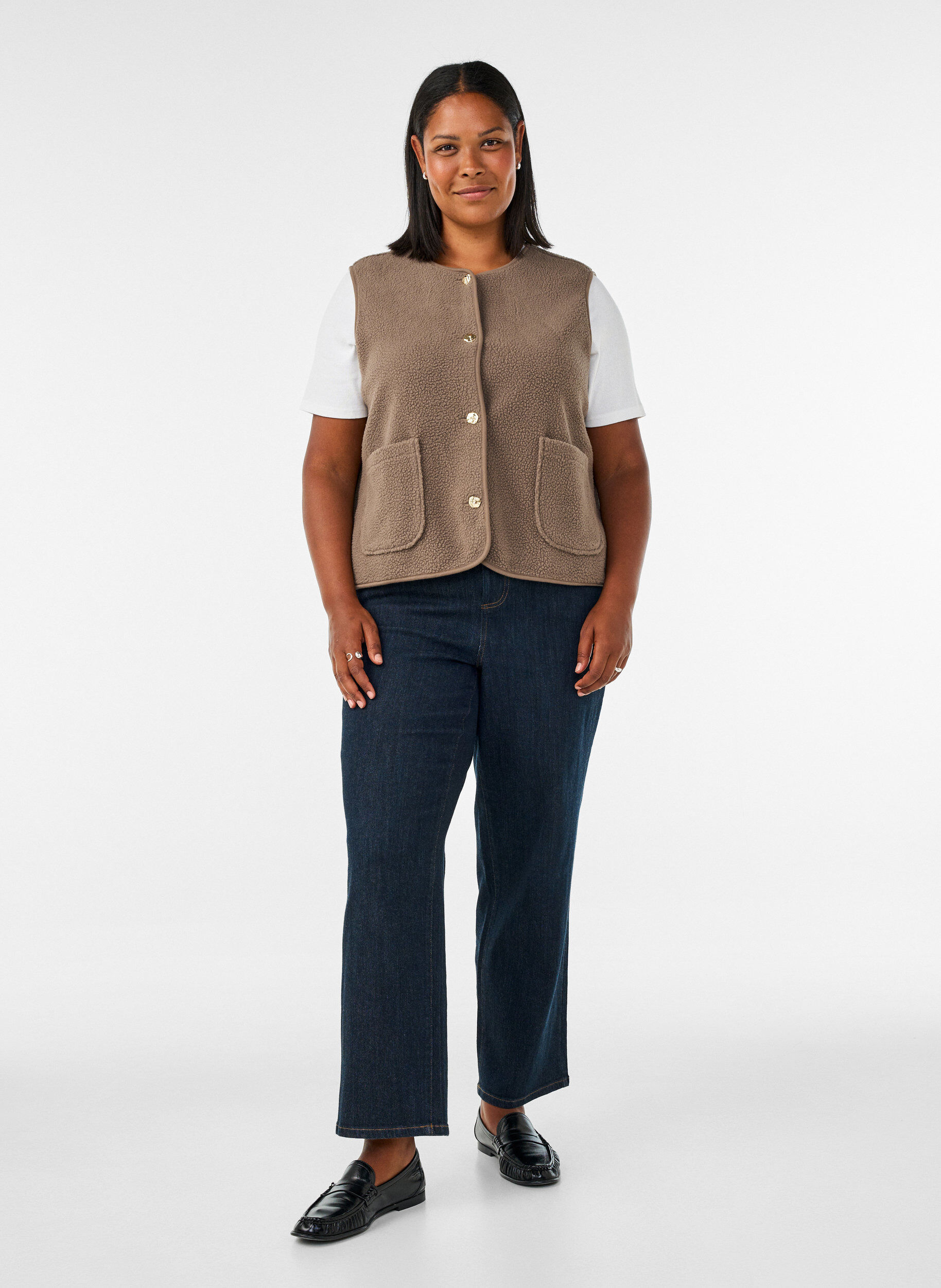 ZizziGilet teddy avec boutons et poches, Marron, Model image number 1