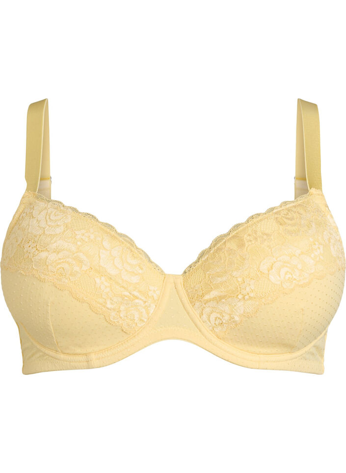 Soutien-gorge rembourr&eacute; avec dentelle et texture dobby, Jaune clair, Packshot image number 0