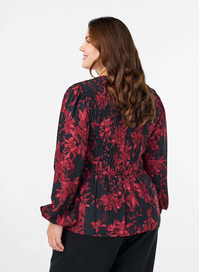 Blouse avec smocks et manches longues, Noir, Model image number 2