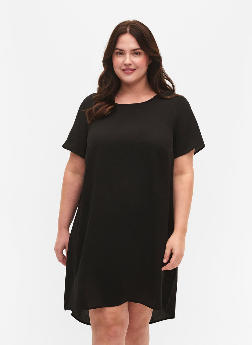 Robe &agrave; manches courtes avec imprim&eacute;, Noir, Model image number 0
