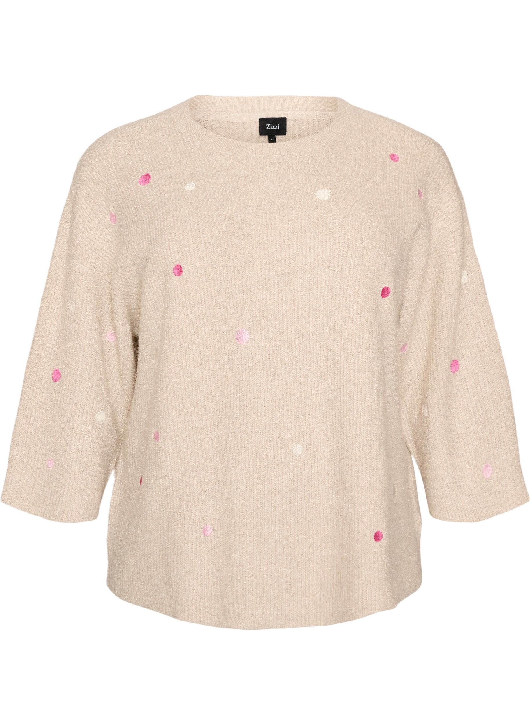ZizziBlouse en maille avec de petits motifs brod&eacute;s, Beige, Packshot image number 0
