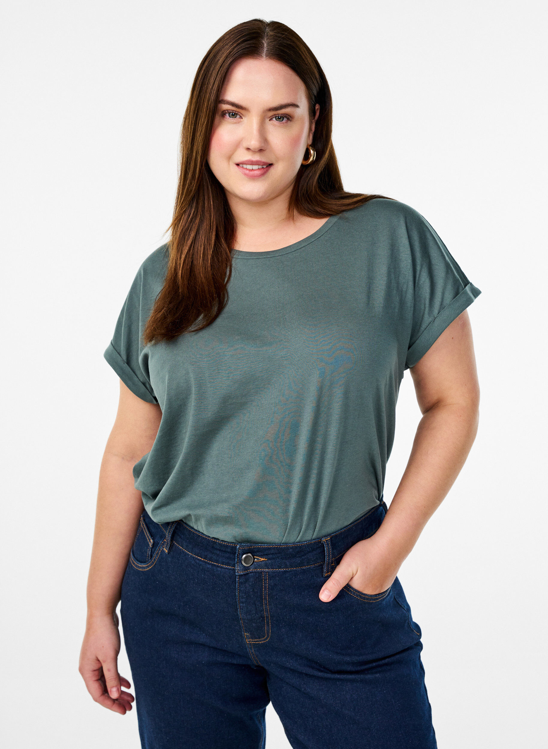 T-shirt &agrave; manches courtes en m&eacute;lange de coton, Vert, Model