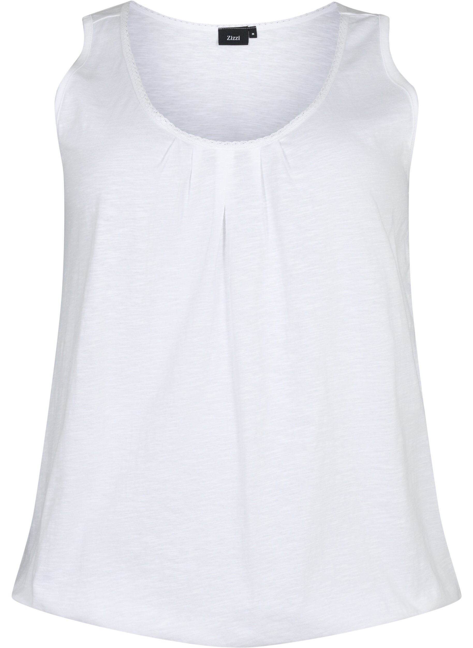 Zizzi Top en coton avec bordure en dentelle, Bright White, Packshot image number 0