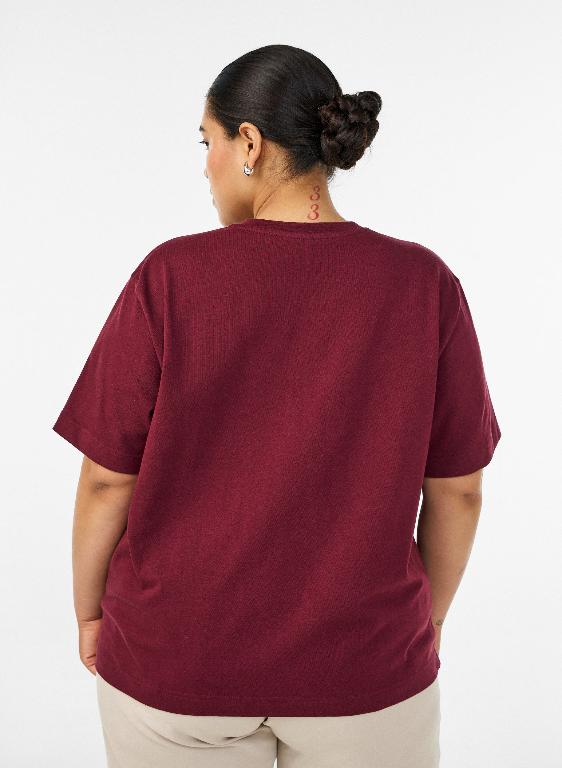 ZizziT-shirt coupe boxy en coton, Bordeaux, Model image number 2