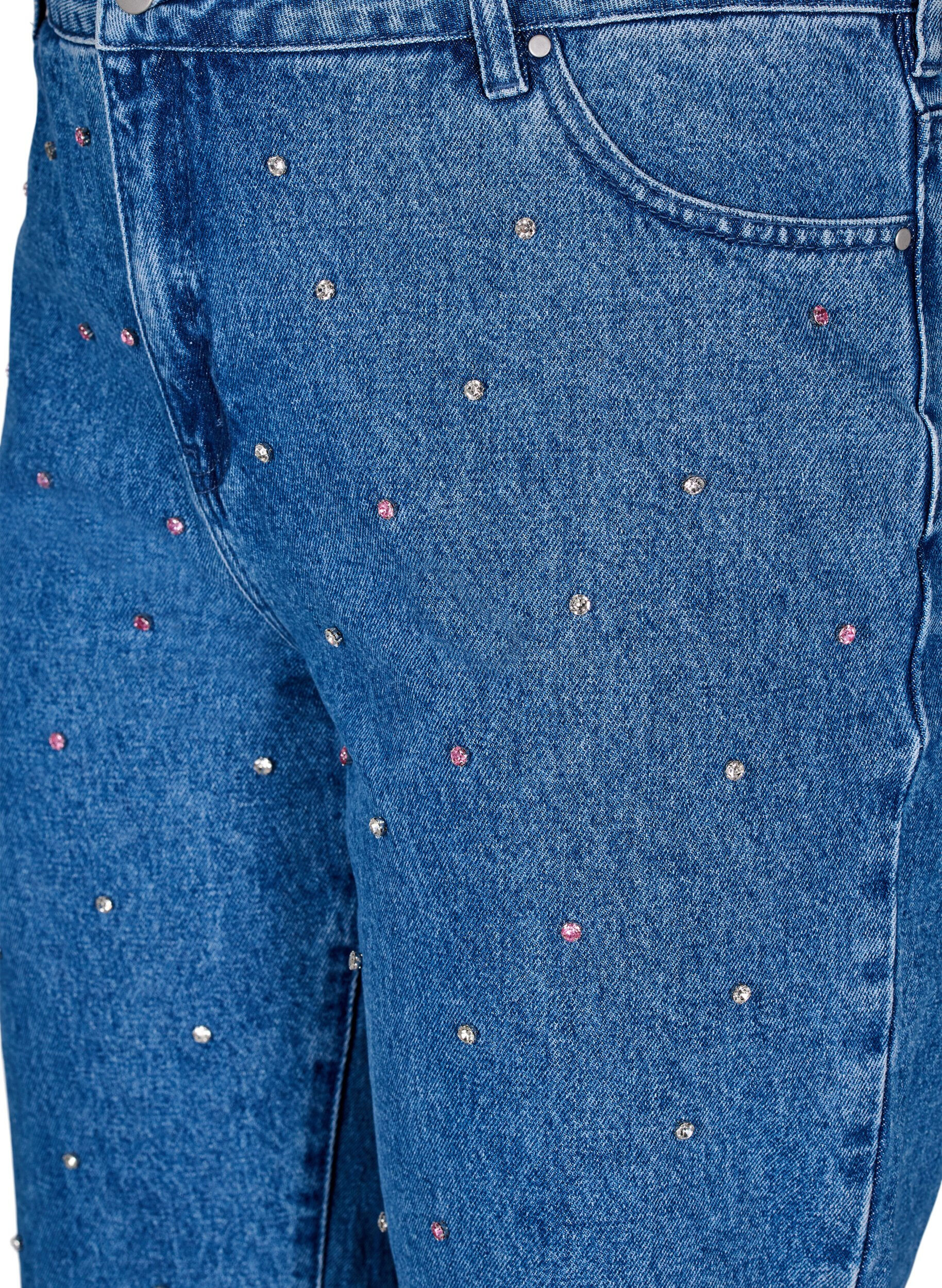 Zizzi Jeans Gemma taille haute avec strass, Bleu, Packshot image number 2