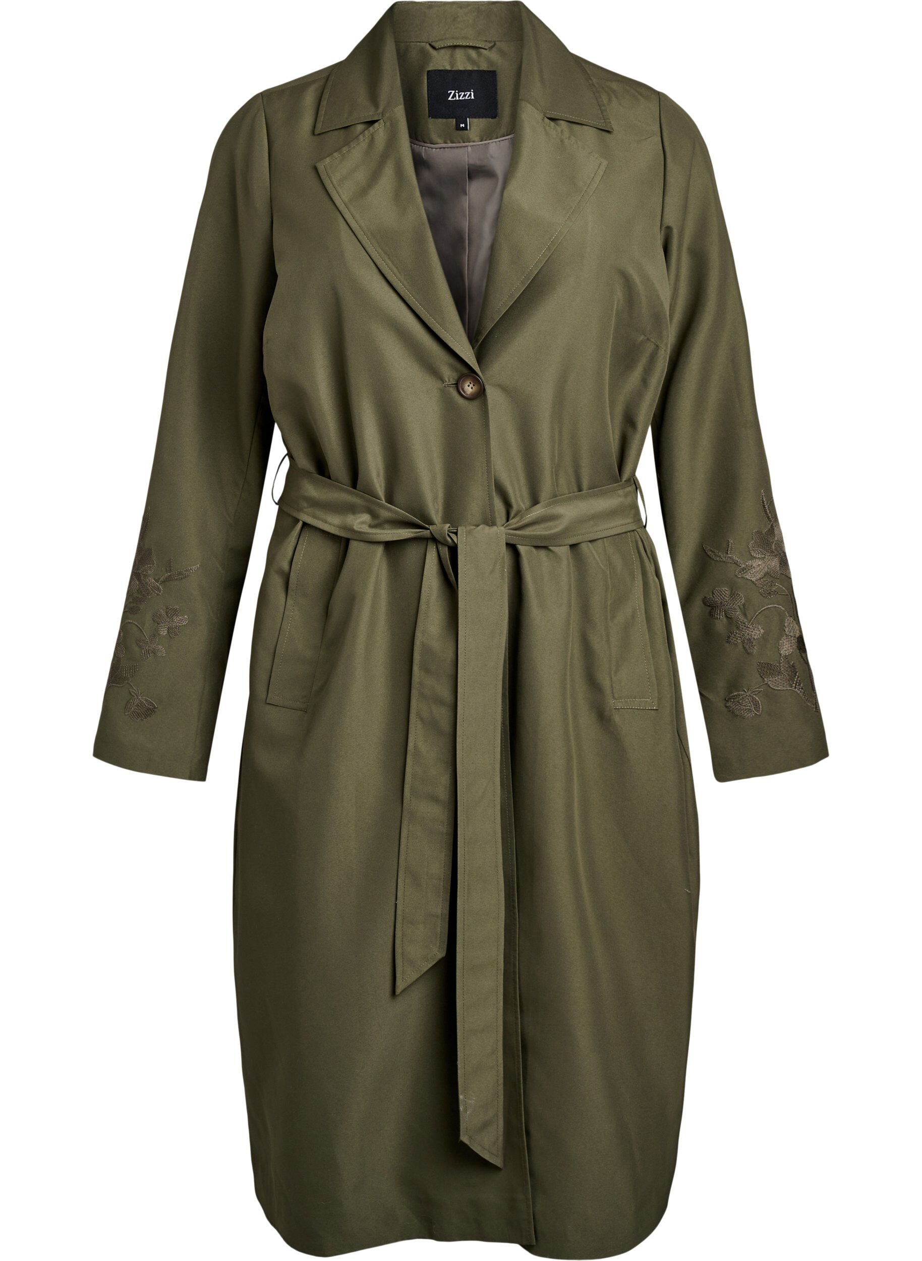 Zizzi Trench long avec broderie, Vert, Packshot image number 0