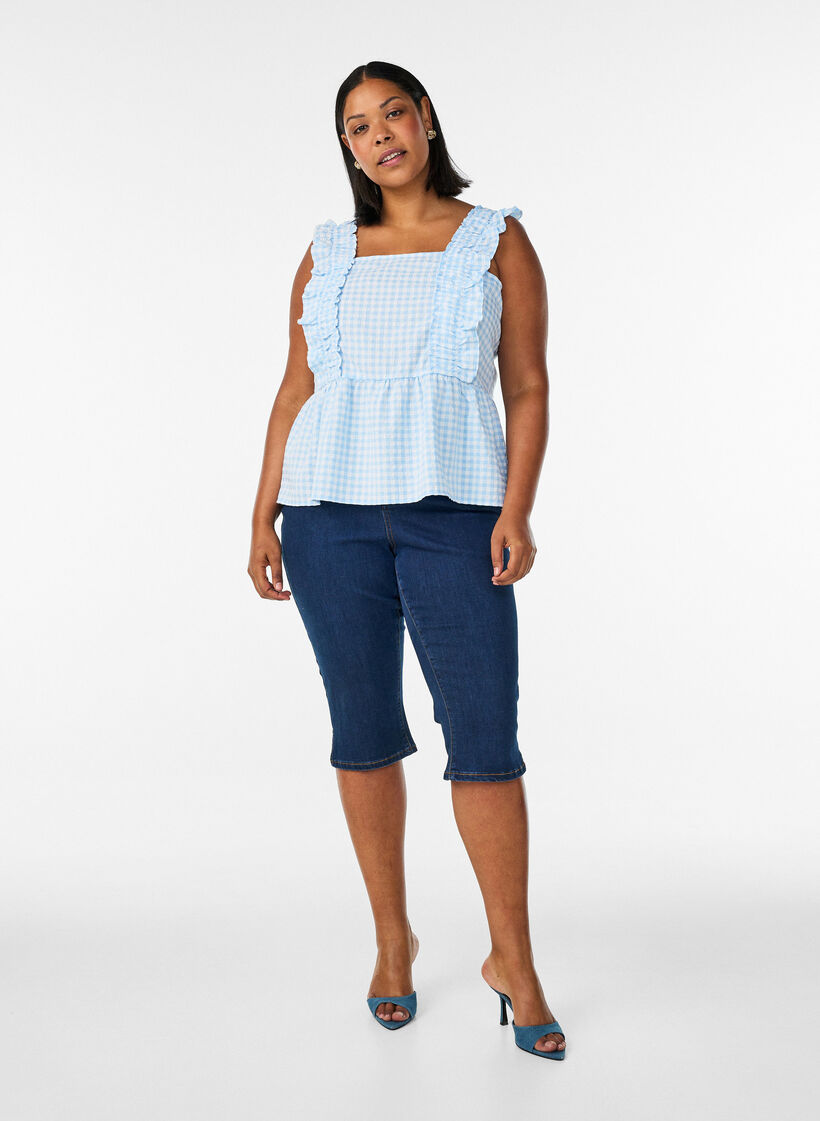 Haut &agrave; carreaux avec volants, Bleu Clair, Model image number 1