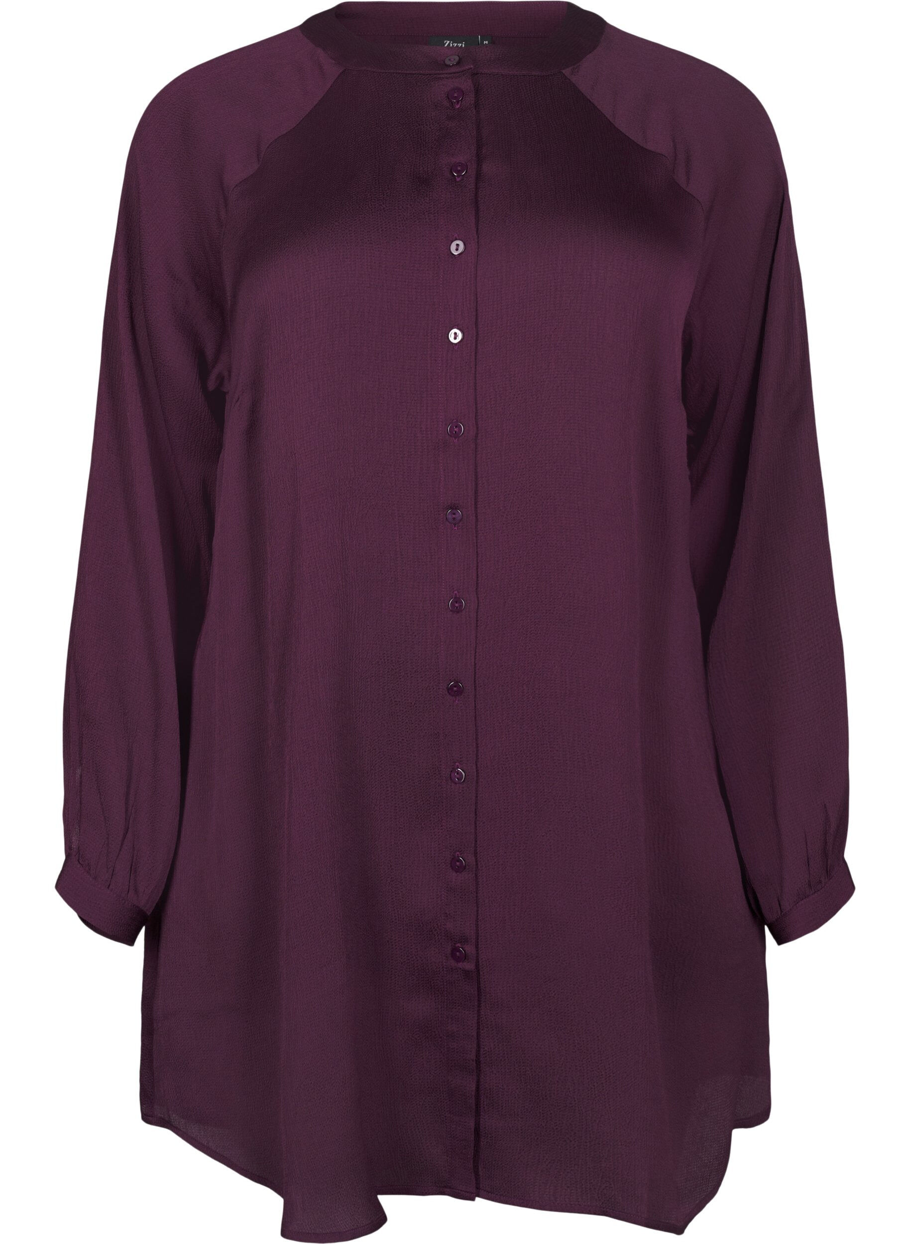 Zizzi Chemise longue &agrave; boutons et manches longues, Potent Purple, Packshot image number 0