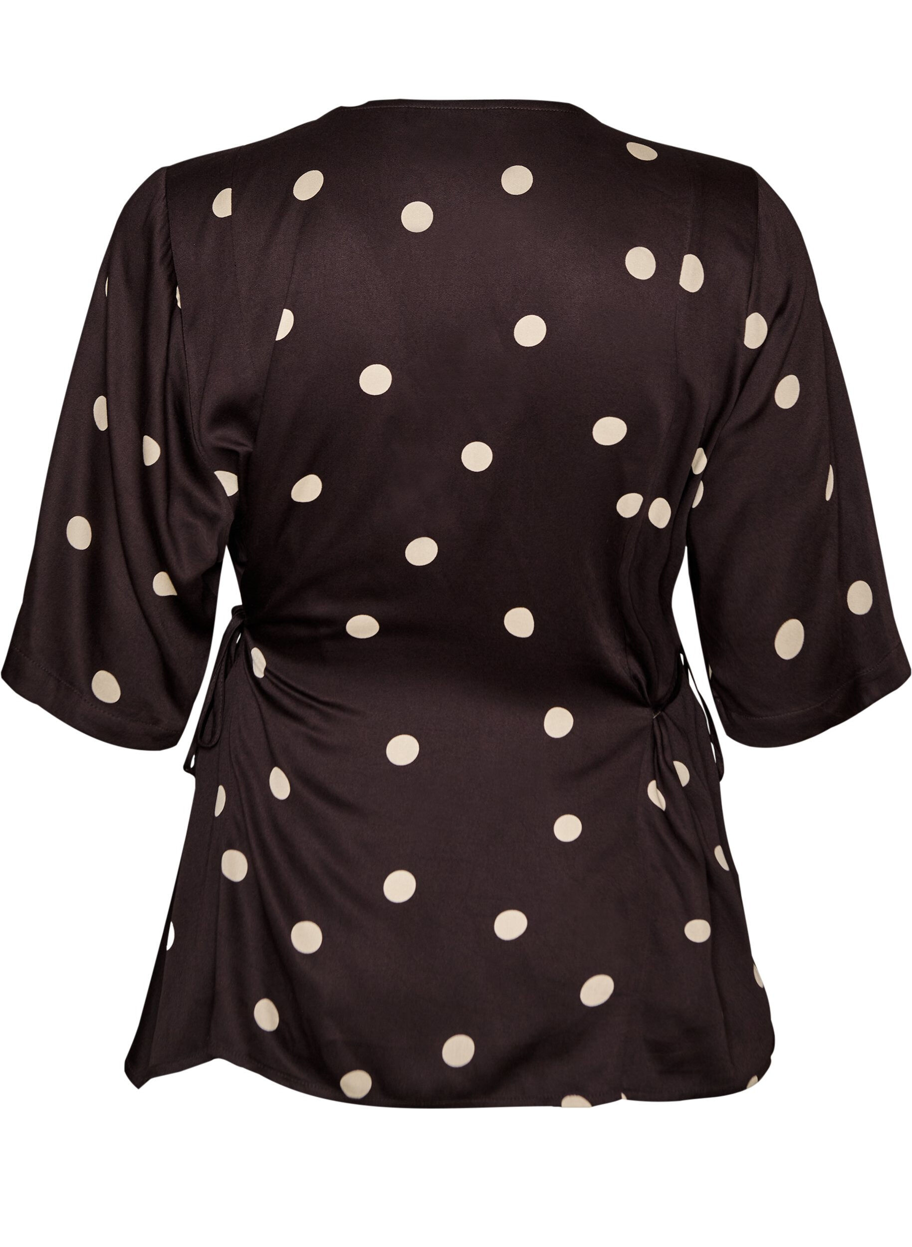 ZizziBlouse en viscose &agrave; pois avec col en V et lien &agrave; nouer, Marron, Packshot image number 1