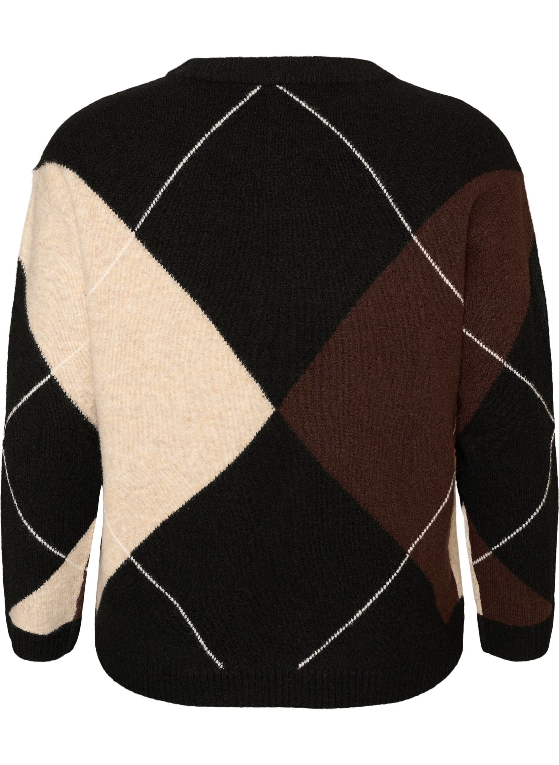 ZizziTricot &agrave; motif arlequin, Noir, Packshot image number 1