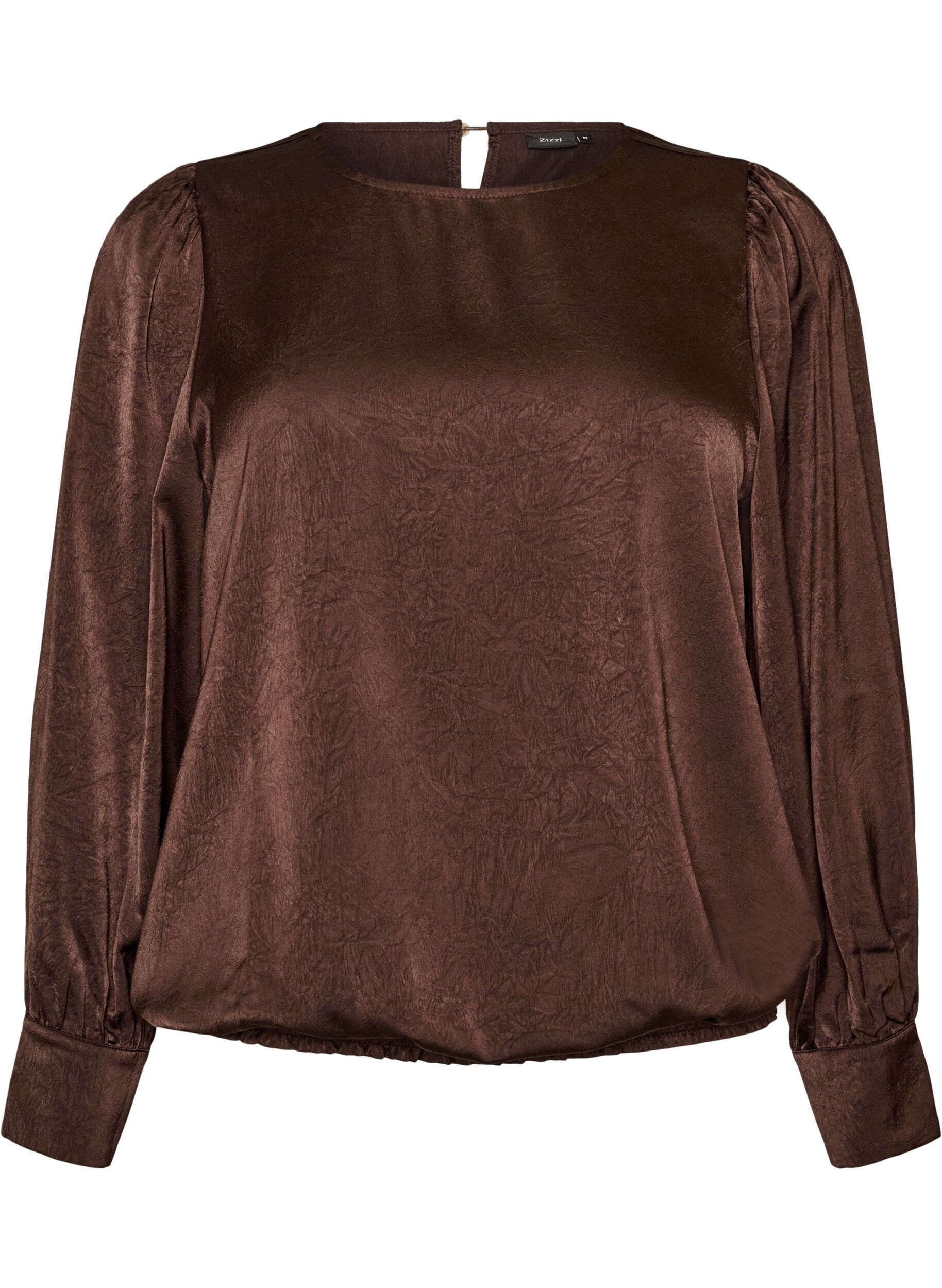 ZizziBlouse aspect satin&eacute; avec coupe ballon, Marron, Packshot image number 0