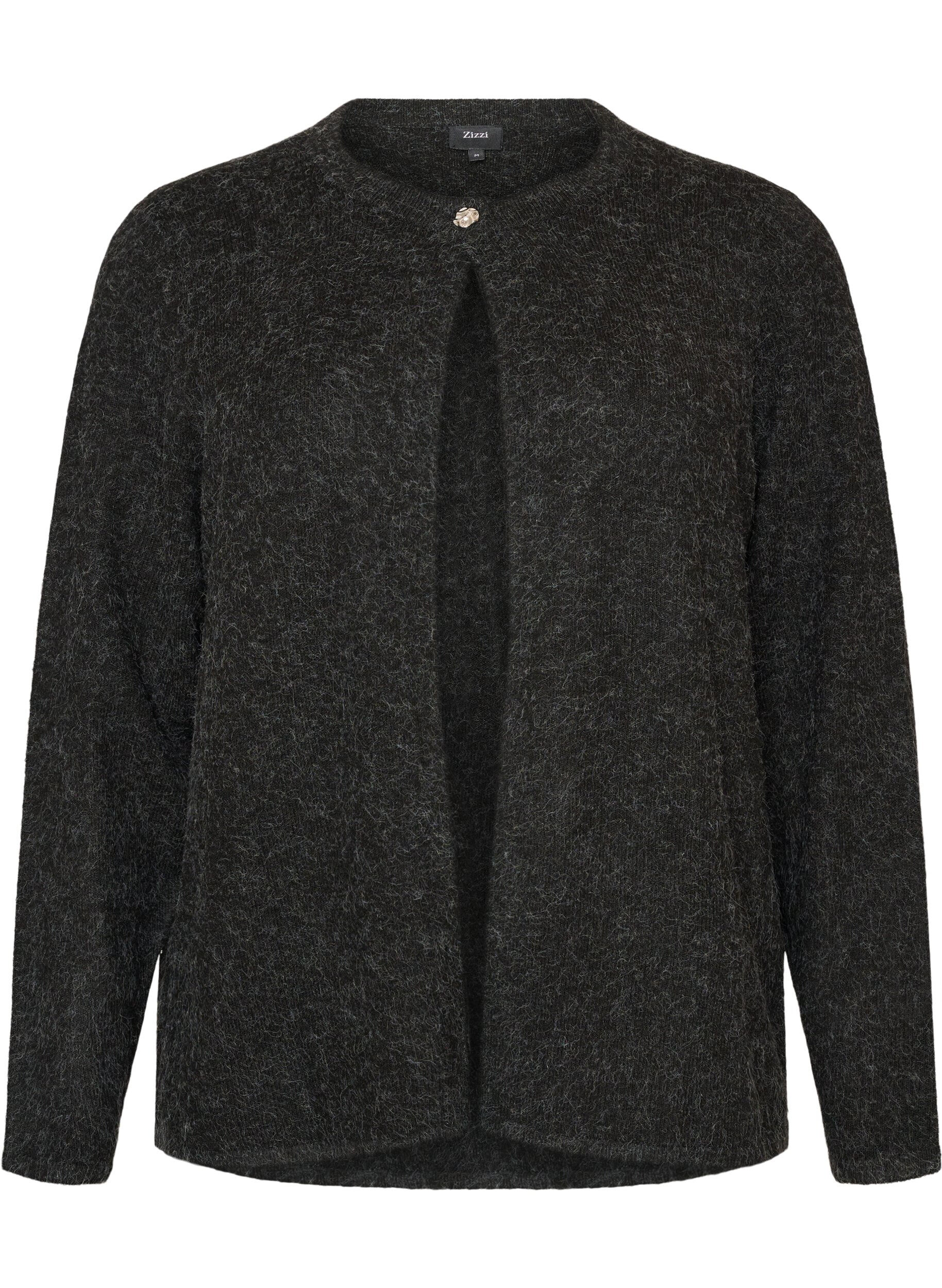 ZizziCardigan en maille &agrave; col rond et fermeture boutonn&eacute;e, Gris anthracite, Packshot image number 0
