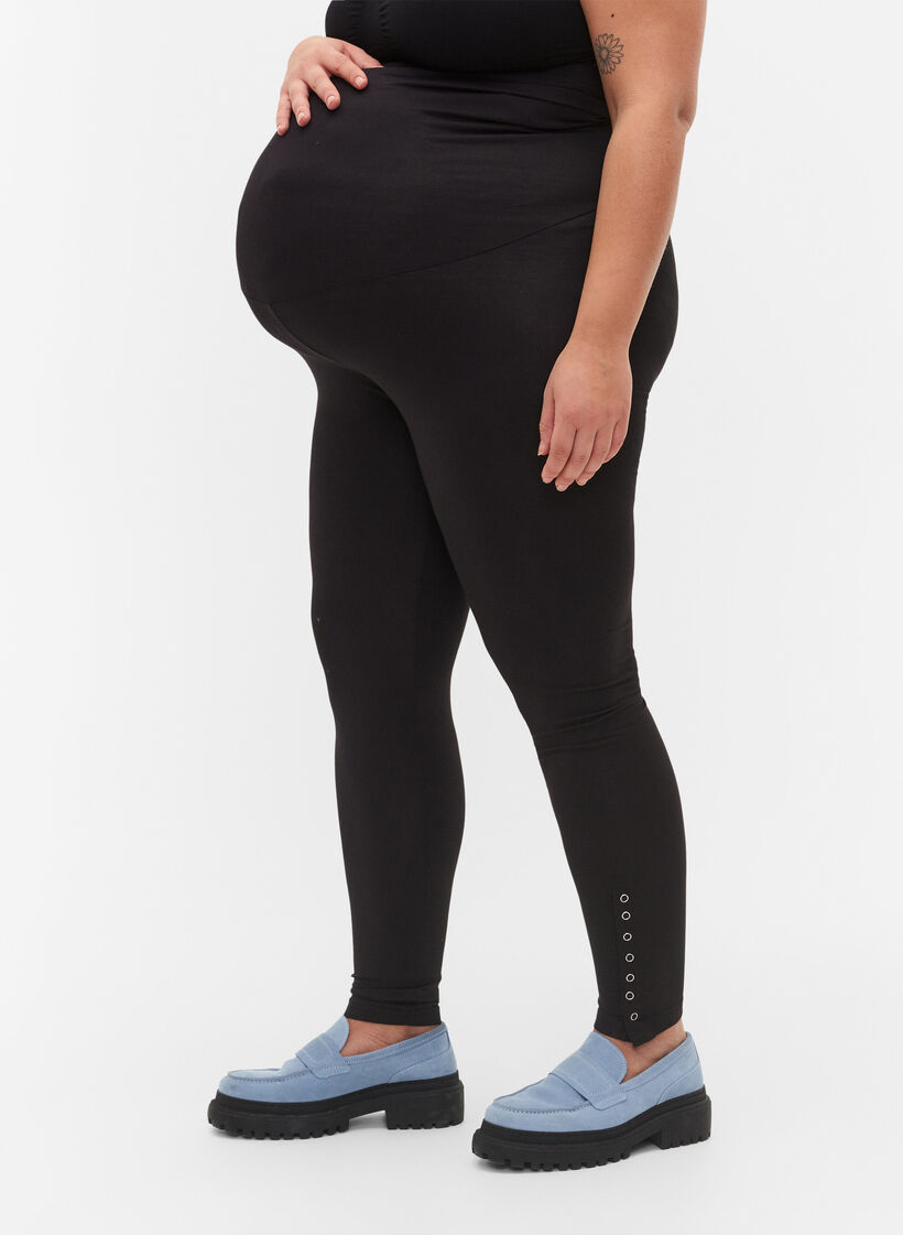 Leggings de grossesse en viscose avec boutons, Black, Model image number 3